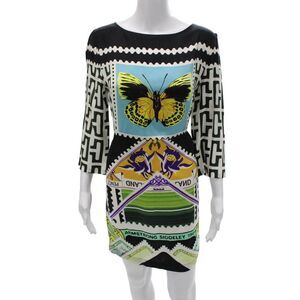 Mary Katrantzou Women Sheath Dress Multicolor Silk 3/4 Sleeve Size 14